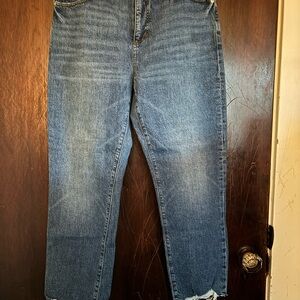 LOFT High Waist Straight Crop Jeans - Dark Blue